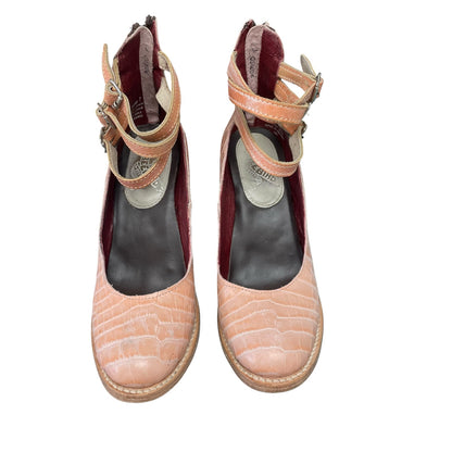 Freebird Randi Gladiator Ankle Strap Heels in Pink Croco Leather Womens Size 7