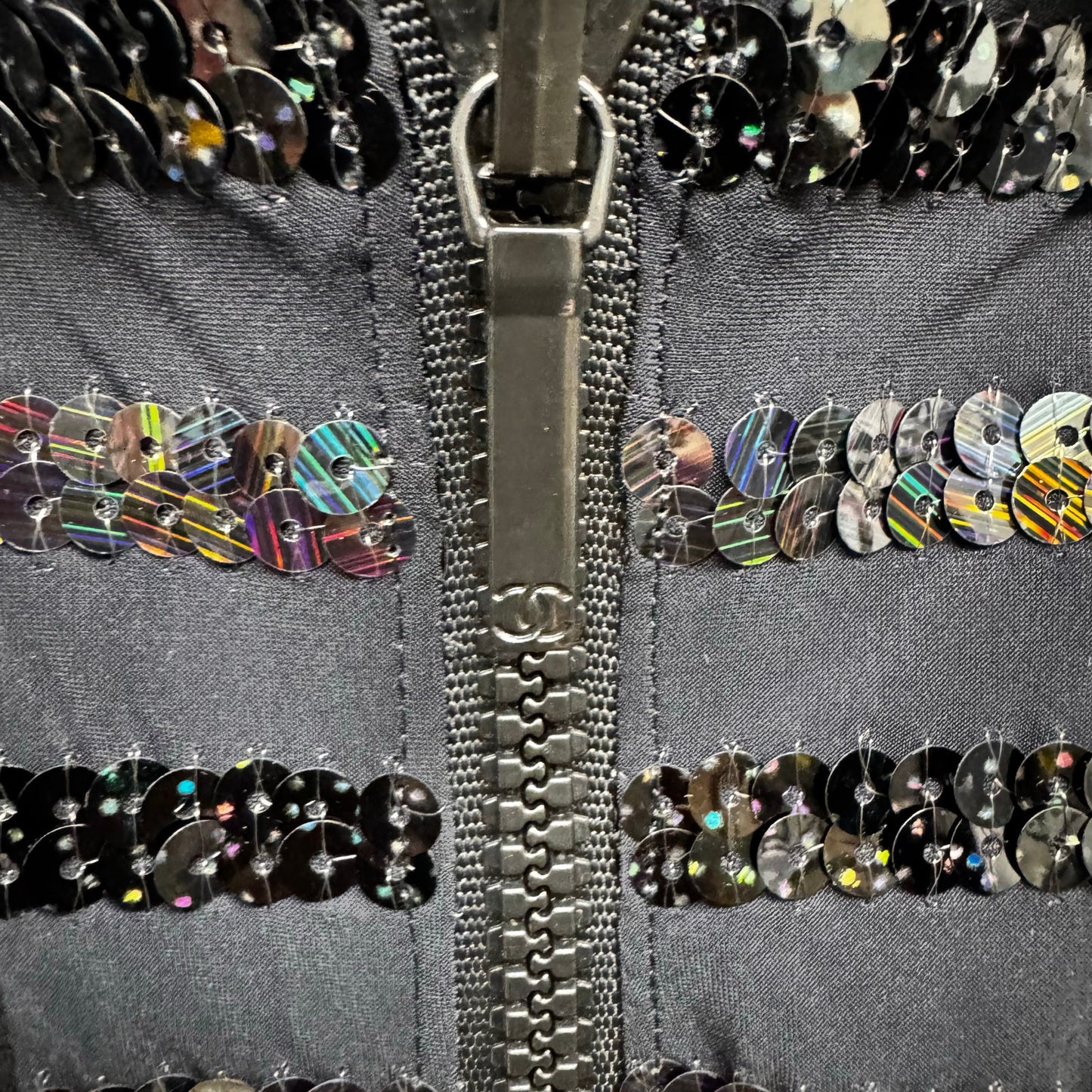 NWT Chanel Black Sequin Embellished Sleeveless Hooded Zip Up Vest Womens 6