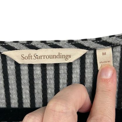 Soft Surroundings Gray Black Stripe Long Sleeve Ryley Maxi Dress Womens Medium