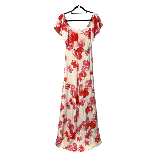 NWT Amanda Uprichard Pink Red Floral Print Silk Delilah Maxi Dress Womens Small