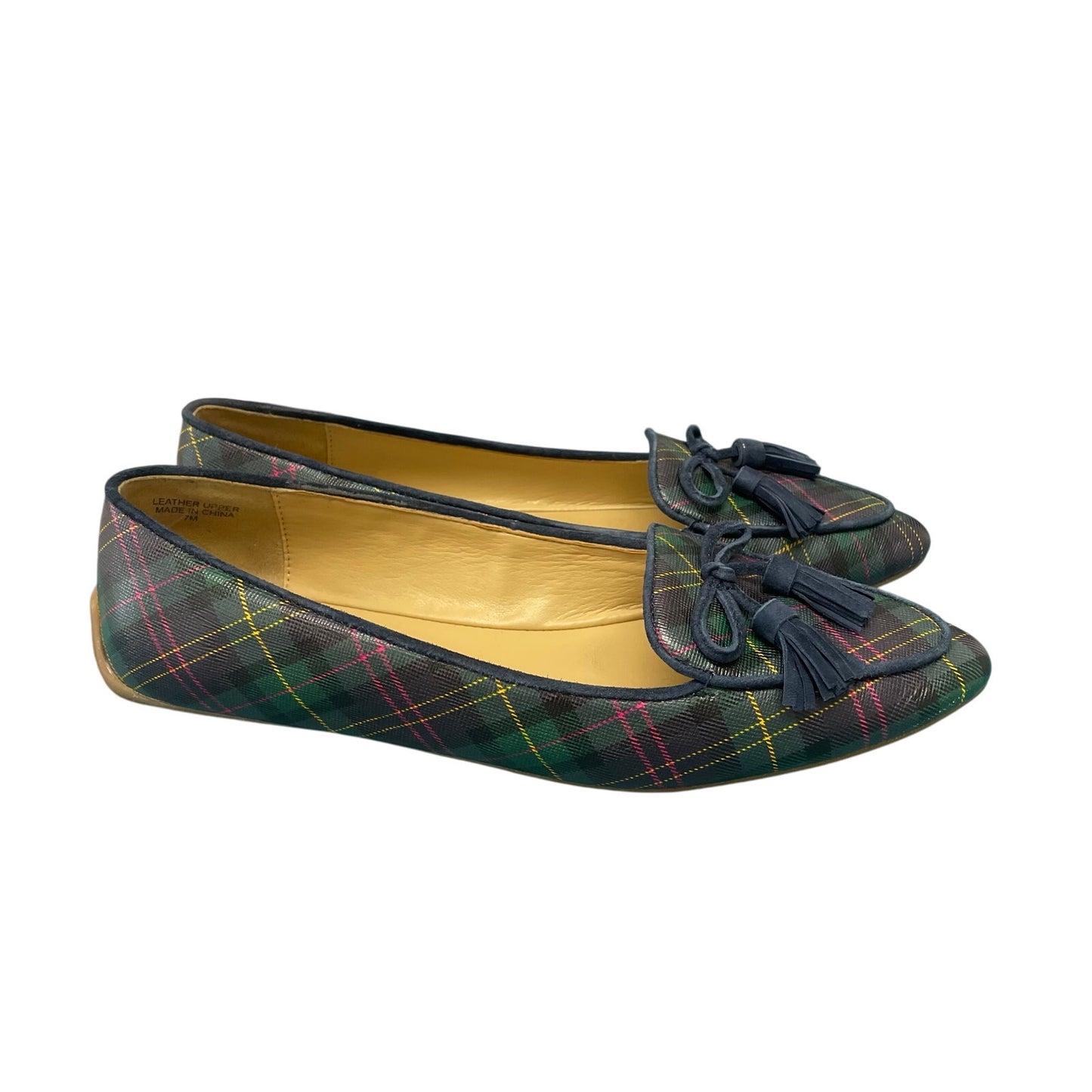 Talbots Francesca Tie Tassel Driving Moccasins Tartan Plaid Leather Womens 7