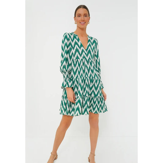 Pomander Place Green Ikat V Neck Long Sleeve Kenzo Mini Dress Womens Medium
