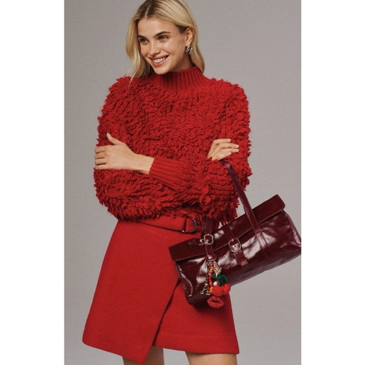 NWT Maeve Red Callahan Mock Neck Loop Stitch Acrylic Sweater Womens Small