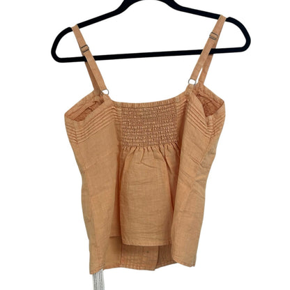 NWT Wrap London Warm Peach Orange Button Front Sleeveless Linen Top Womens 6