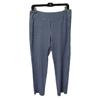 J. McLaughlin Navy Blue Geometric Print Nylon Blend Pull On Pants Womens Medium