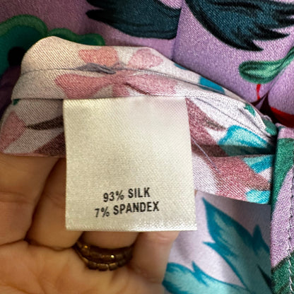 NWT Tucker Purple Multi Floral Long Sleeve Mock Neck Silk Blouse Womens Small