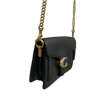 Coach Tabby Mixed Leather Chain Crossbody Bag With Gem C Closure Black Gold