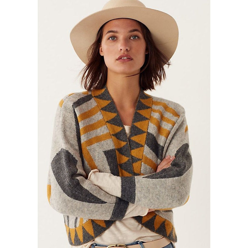 by Anthropologie Yellow Gray Geo Print Pacey Cropped Cardigan Womens One Size