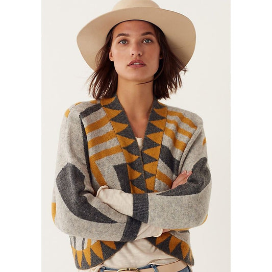by Anthropologie Yellow Gray Geo Print Pacey Cropped Cardigan Womens One Size