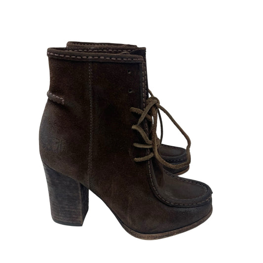 Frye Brown Suede Distressed Parker Moc Short Lace Up Ankle Boots Womens 6.5