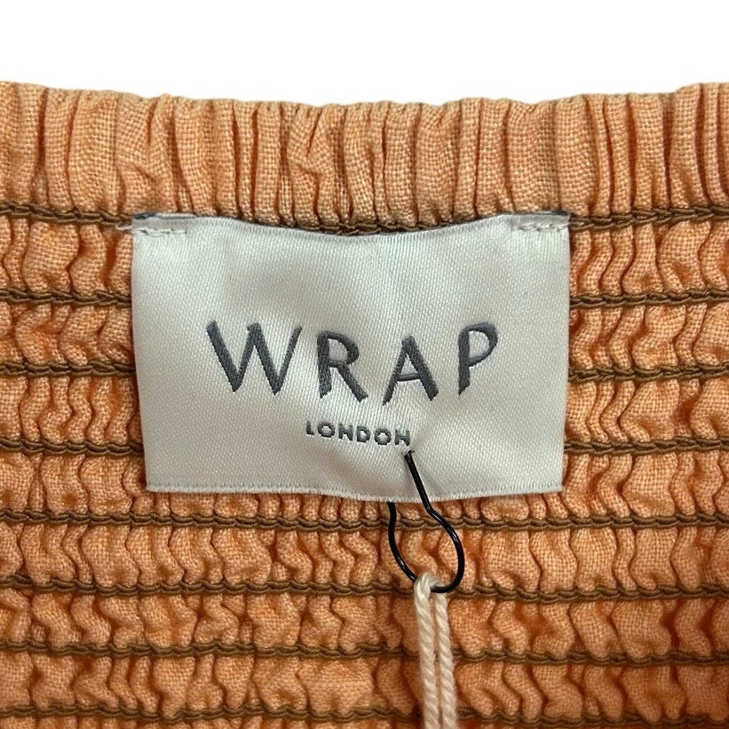 NWT Wrap London Warm Peach Orange Button Front Sleeveless Linen Top Womens 6