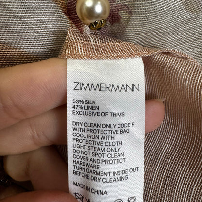 NWT Zimmermann Blush Dancer Floral Long Sleeve Silk Linen Blouse Womens 1 / US 6