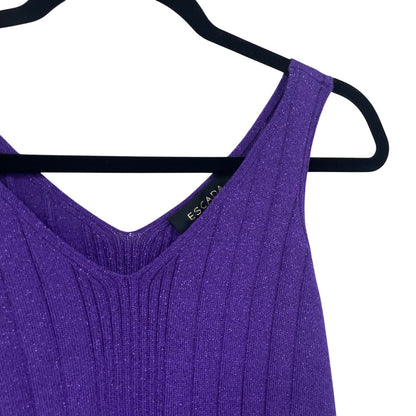 Escada Purple Metallic Ribbed Knit Tank Top Womens 40 / US 10