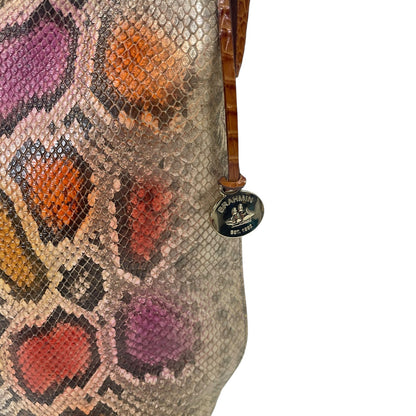 Brahmin Pink Orange Yellow Snakeskin Embossed Leather Isabella Shoulder Handbag