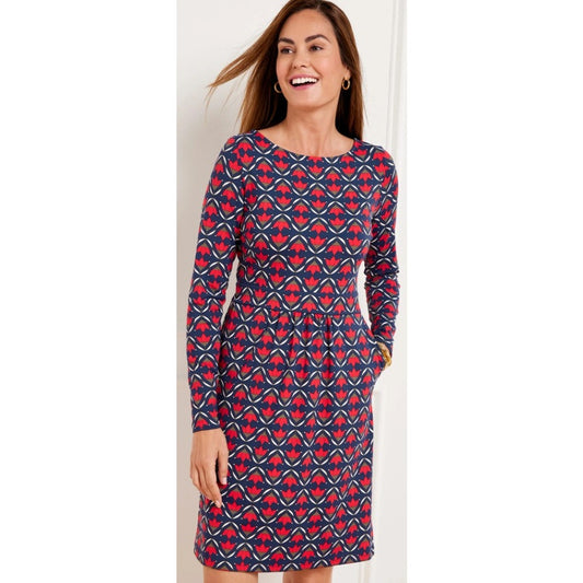NWT Talbots Effortless Jersey A-Line Dress Ditsy Flip Red Navy Green Size Small