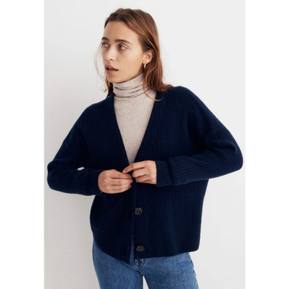 Madewell Cameron Ribbed Cardigan Sweater in Coziest Yarn Deep Indigo Womens XS