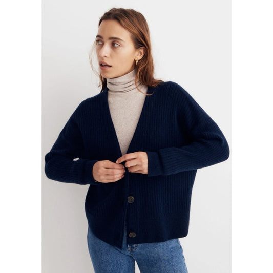Madewell Cameron Ribbed Cardigan Sweater in Coziest Yarn Deep Indigo Womens XS