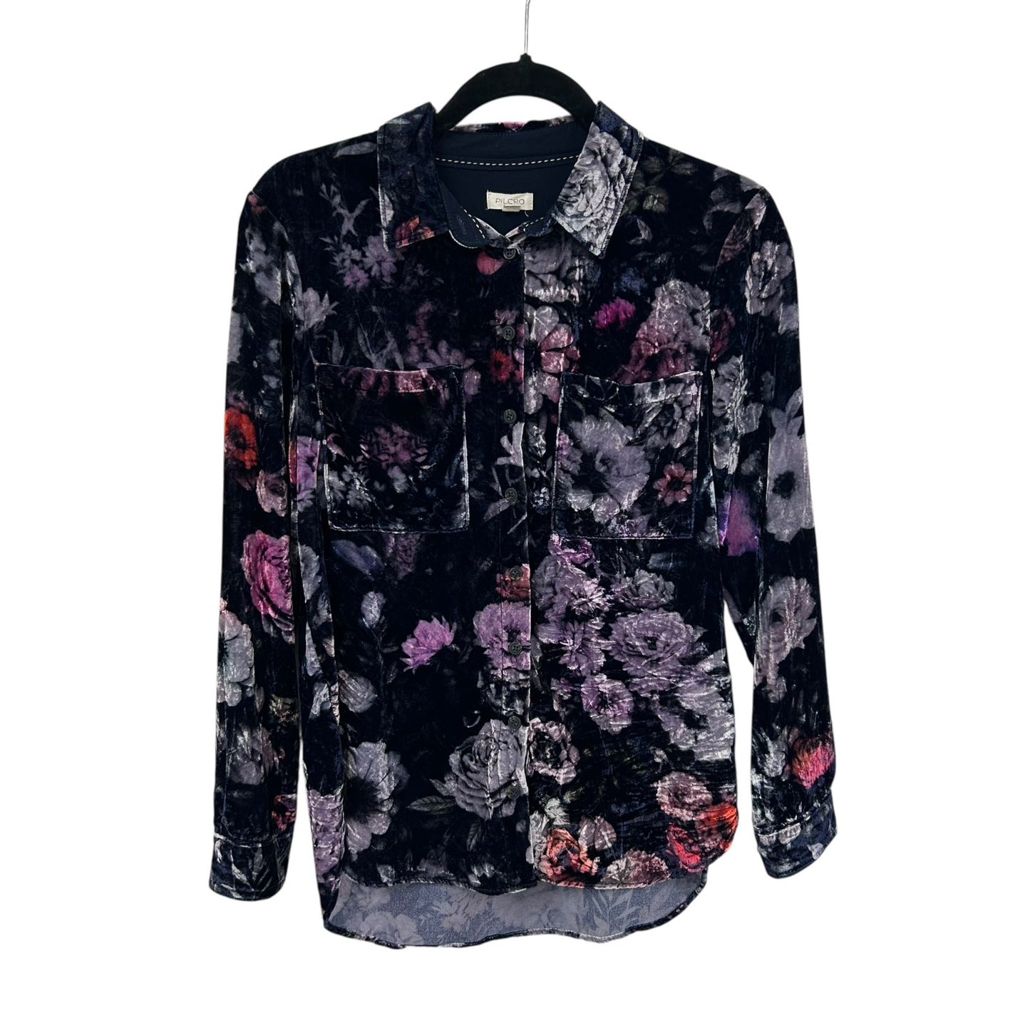 Pilcro The Hadley Purple Pink Floral Print Relaxed Button Down Velvet Womens XS