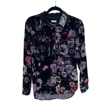 Pilcro The Hadley Purple Pink Floral Print Relaxed Button Down Velvet Womens XS