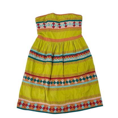 Leifsdottir Anthropologie Quilotoa Yellow Multicolor Strapless Dress Womens 10