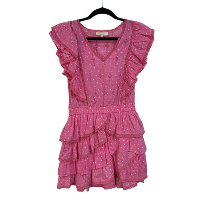 LoveShackFancy Pink Corelli Ruffled Cotton Mini Dress Womens Small