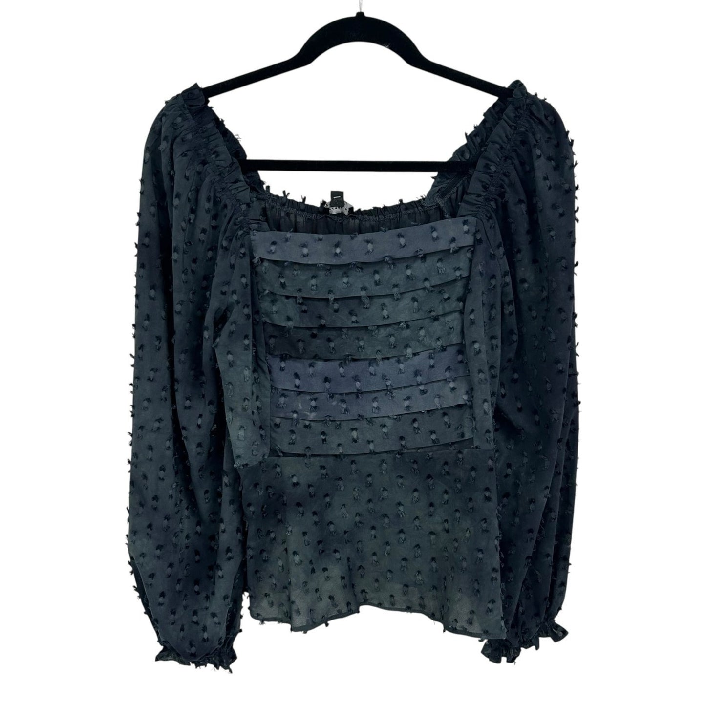 Current Air Navy Green Textured Long Sleeve Ruffle Trim Top Womens Small