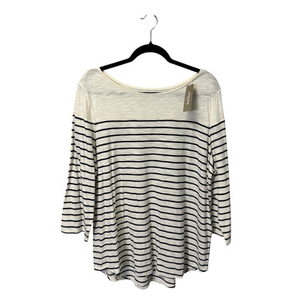 NWT Chico's White Navy Stripe 3/4 Sleeve Bateau Neck Cotton Top Womens 16