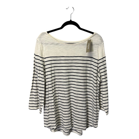 NWT Chico's White Navy Stripe 3/4 Sleeve Bateau Neck Cotton Top Womens 16