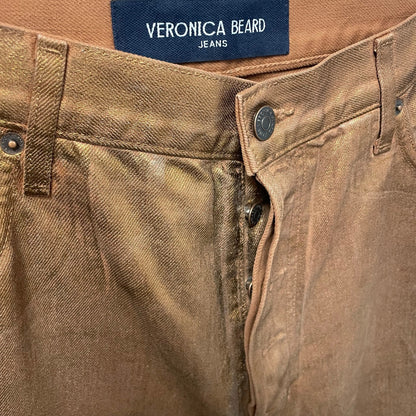 Veronica Beard Jeans Daniela Straight Leg High Rise Bronze Metallic Pant Size 32