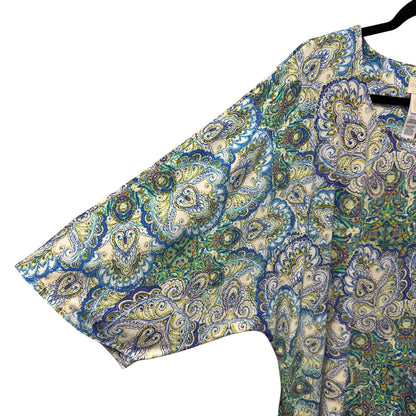 Chico's Blue Green Purple Paisley 3/4 Kimono Sleeve Round Neck Top Womens 20