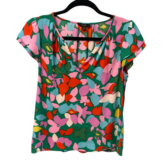 J. Crew Ruffle Cap Sleeve Split Neck Multicolor Floral Hanna Top Womens Size XS