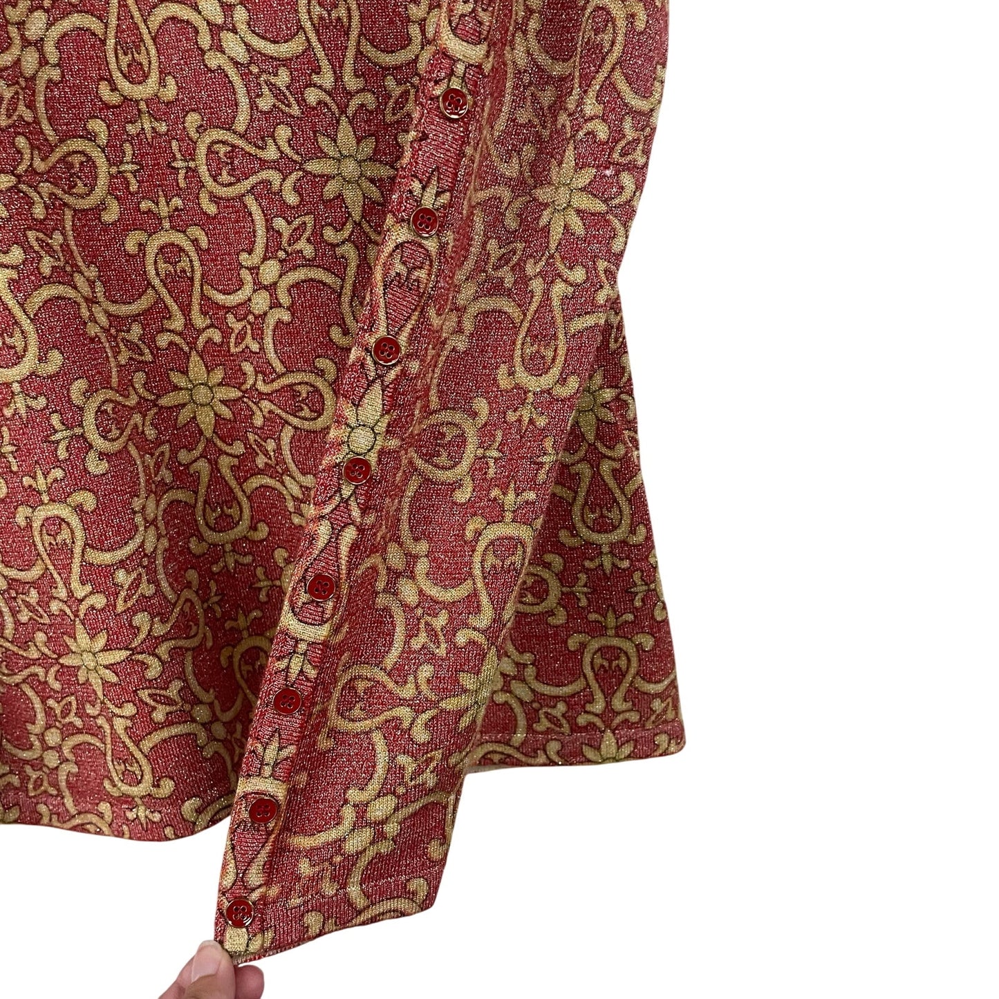 J. McLaughlin Red Gold Metallic Knit Long Sleeve Top Womens Size Small