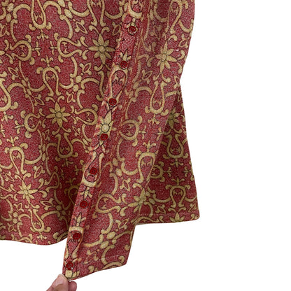 J. McLaughlin Red Gold Metallic Knit Long Sleeve Top Womens Size Small