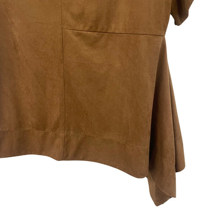 NWT Chico’s Draped Faux Suede Top Short Sleeve Gingerbread Brown Womens Size 4