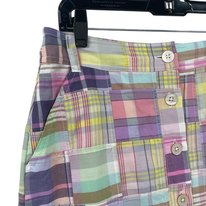 Brooks Brothers Cotton A Line Button Front Madras Pastel Plaid Skirt Womens 6