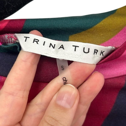 NWT Trina Turk Multi Scallop Print Long Sleeve Mock Neck Pierce Top Womens Small