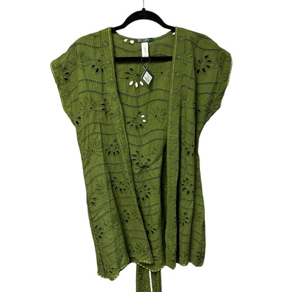 NWT Despi Green Eyelet Short Sleeve Belted Cover Up Top Womens Size Small