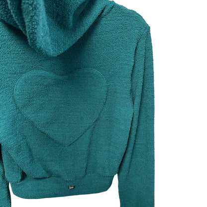 NWT Yitty Green Pet Me Full Zip Up Heart Back Drawstring Hoodie Womens Medium