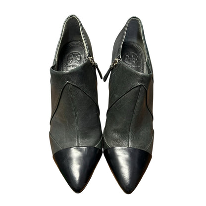 Tory Burch Charcoal Black Leather Lorelei Pointed Toe Side Zip Booties Womens 9