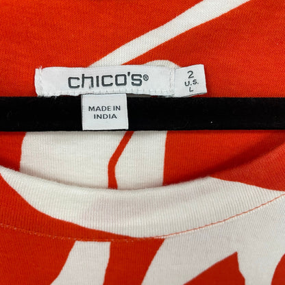 Chico’s Orange White Abstract Button Detail Tunic Tank Top Womens Large