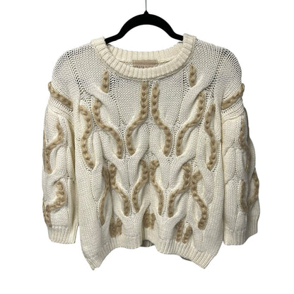 Moon River Cream Tan Braided Intertwined Acrylic Knit Sweater Womens Small