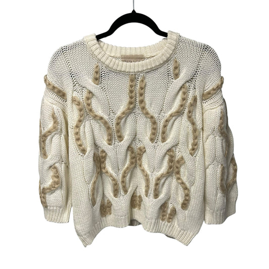 Moon River Cream Tan Braided Intertwined Acrylic Knit Sweater Womens Small