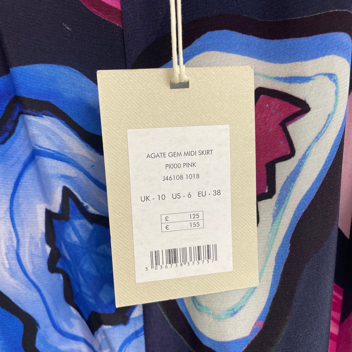 NWT Jigsaw Agate Gem Print Midi Skirt Pink Navy Blue Womens US 6