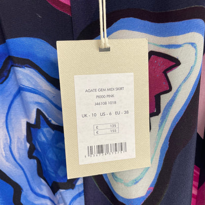NWT Jigsaw Agate Gem Print Midi Skirt Pink Navy Blue Womens US 6