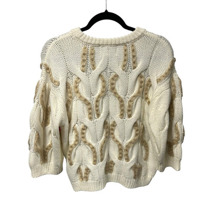 Moon River Cream Tan Braided Intertwined Acrylic Knit Sweater Womens Small
