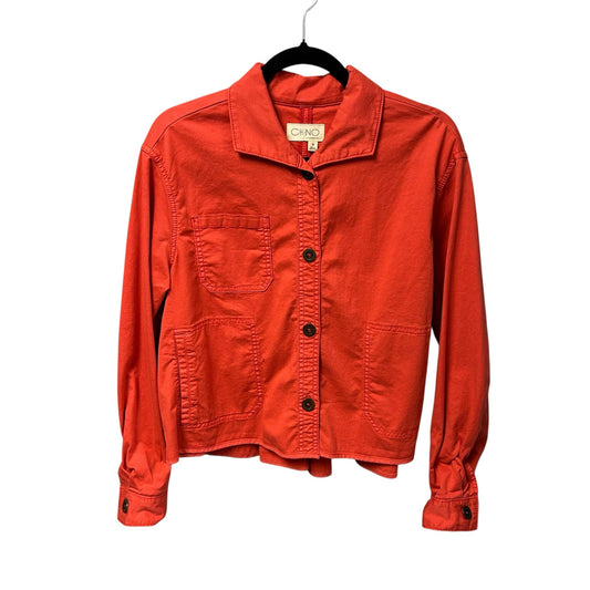 Chino by Anthropologie Coral Orange Button Front Swing Jacket Womens Medium