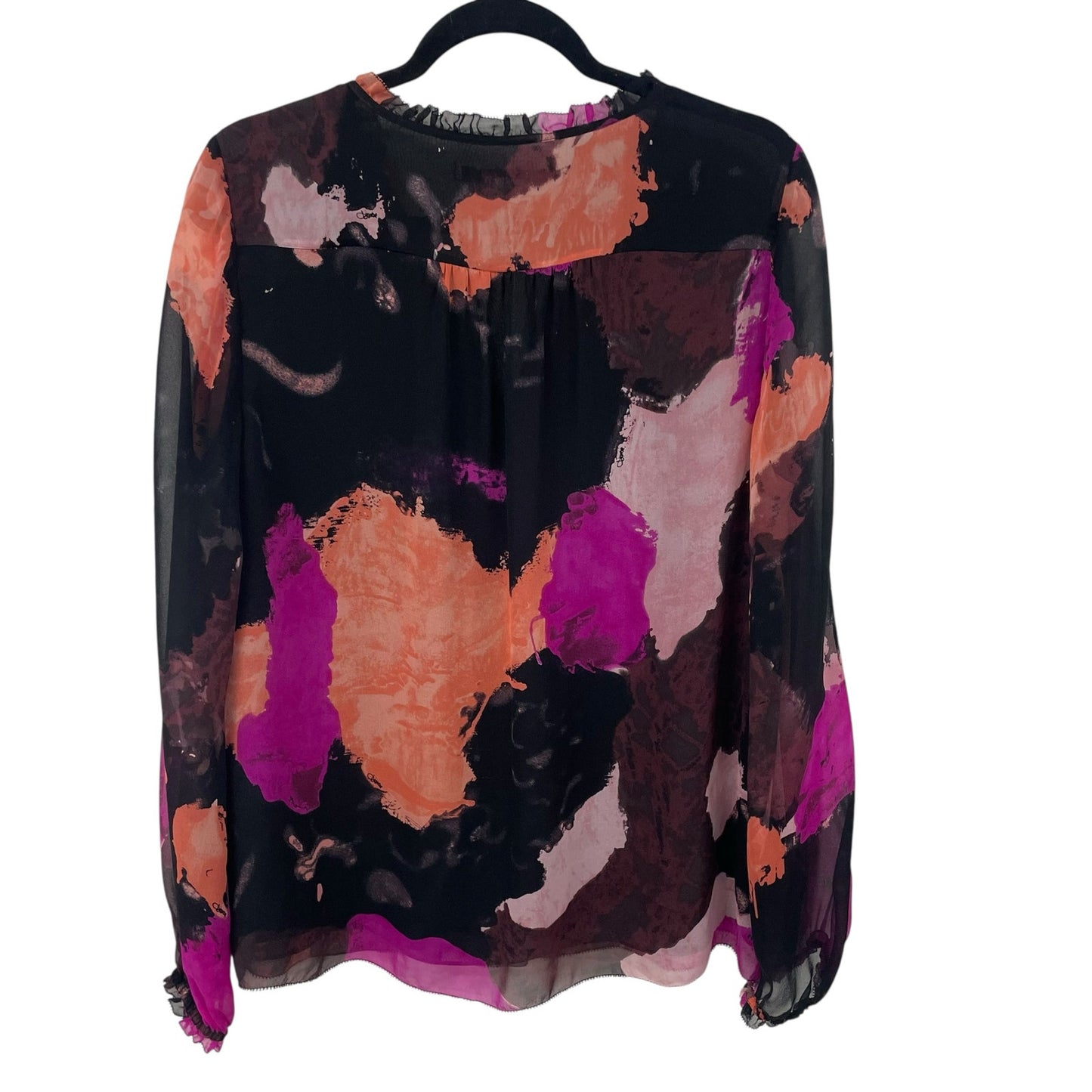 Diane von Furstenberg Silk Sheer Sleeve Button Front Annalise Top Womens Size 12