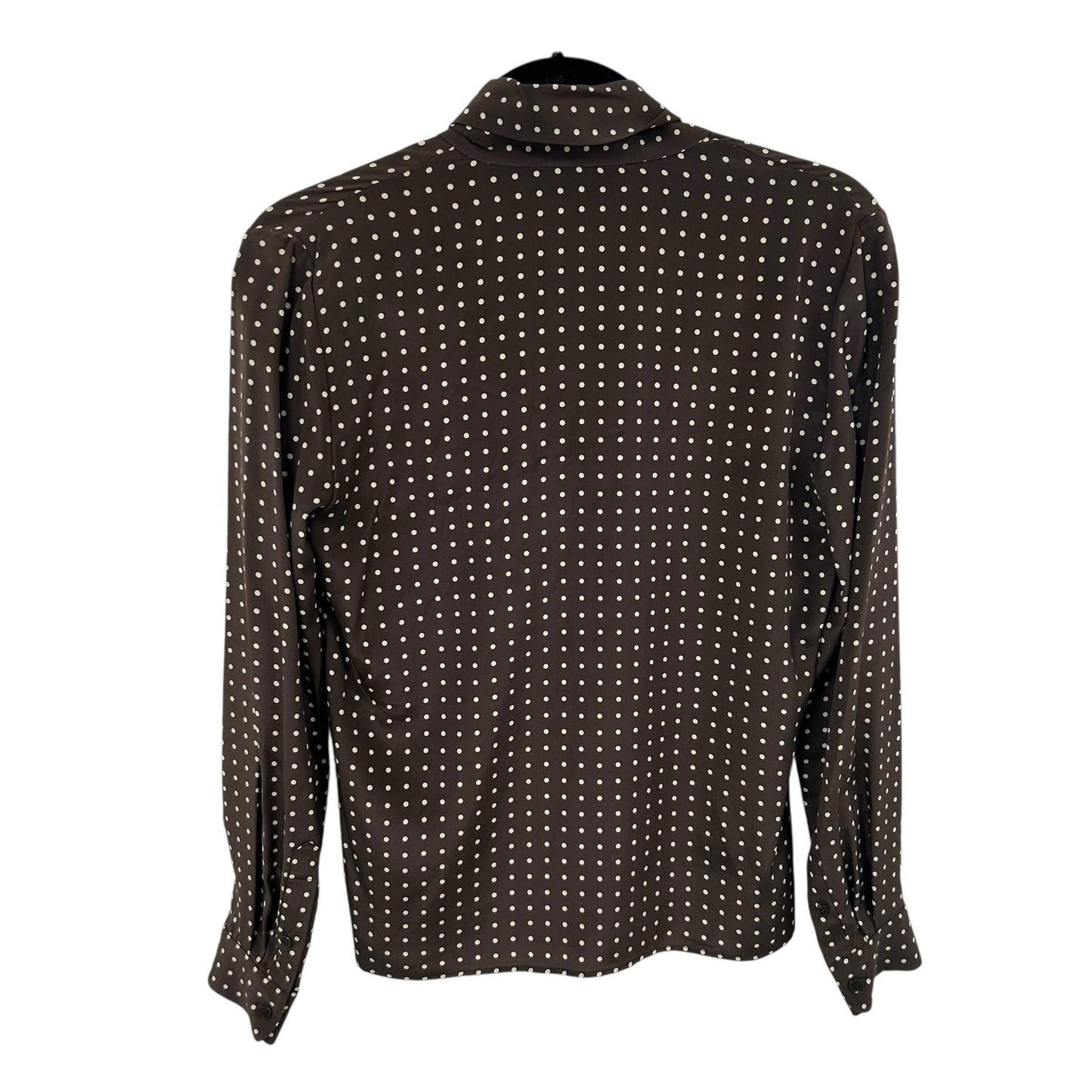 Nili Lotan Brown Cream Carina Polka-Dot 100% Silk Top with Tie Neck Womens XS