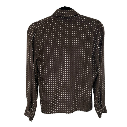 Nili Lotan Brown Cream Carina Polka-Dot 100% Silk Top with Tie Neck Womens XS