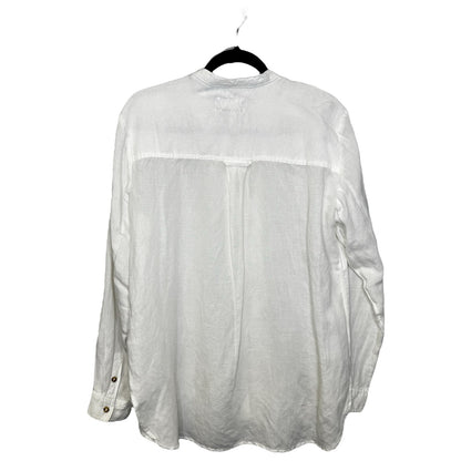 Pilcro White Long Cuff Sleeve Ruffle Button Down Linen Top Womens Medium